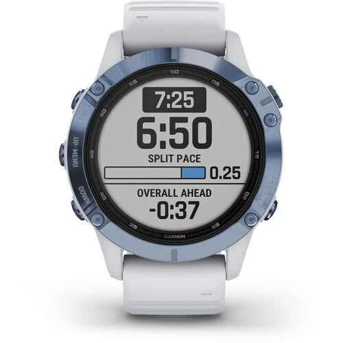 Garmin Fenix 6 Multisport GPS Smartwatch 47mm Pro Solar Cobalt Blue with Whitestone Band