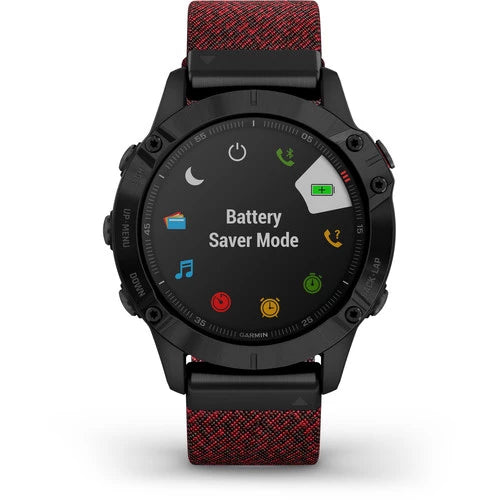 Garmin Fenix 6 Multisport GPS Smartwatch 47mm Sapphire Black with Heathered Red Nylon Band