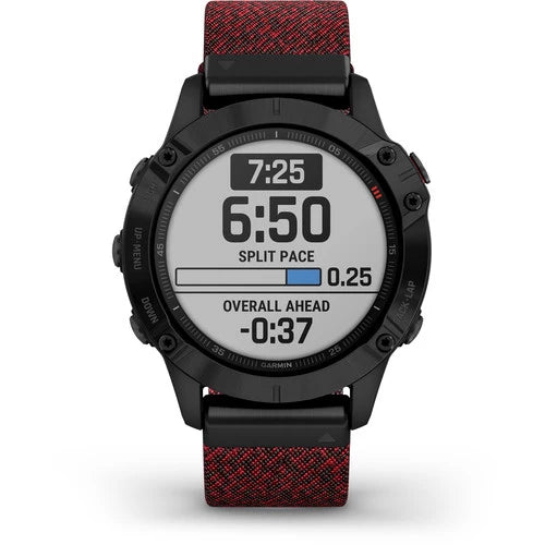 Garmin Fenix 6 Multisport GPS Smartwatch 47mm Sapphire Black with Heathered Red Nylon Band