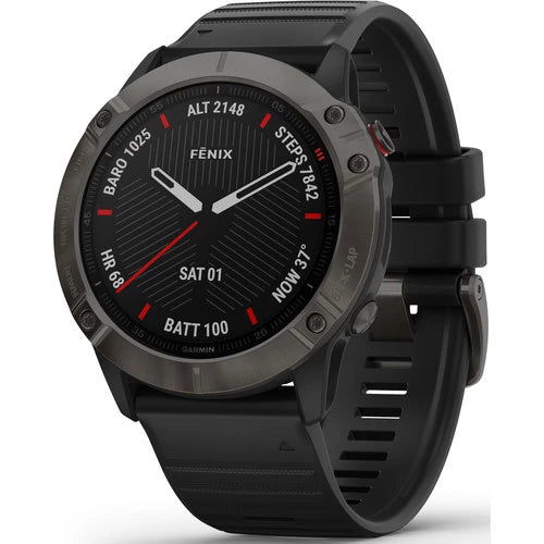 Garmin Fenix 6X Multisport GPS Smartwatch 51mm Sapphire Carbon Gray DLC with Black Band