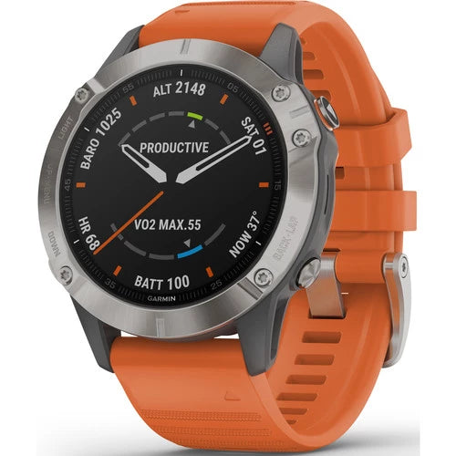 Garmin Fenix 6 Multisport GPS Smartwatch 47mm Sapphire Titanium with Ember Orange Band