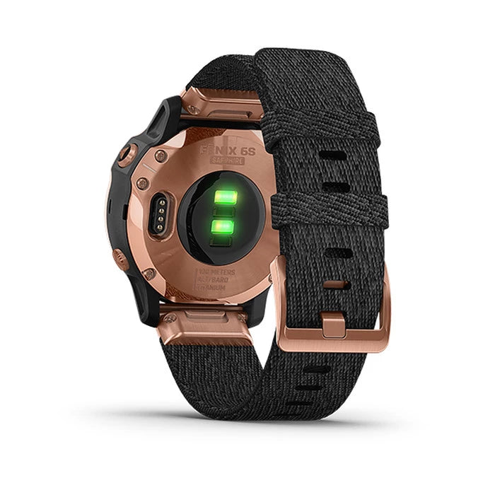 Garmin Fenix 6S Multisport GPS Smartwatch 42mm Sapphire Rose Gold-tone with Heathered Black Nylon Band