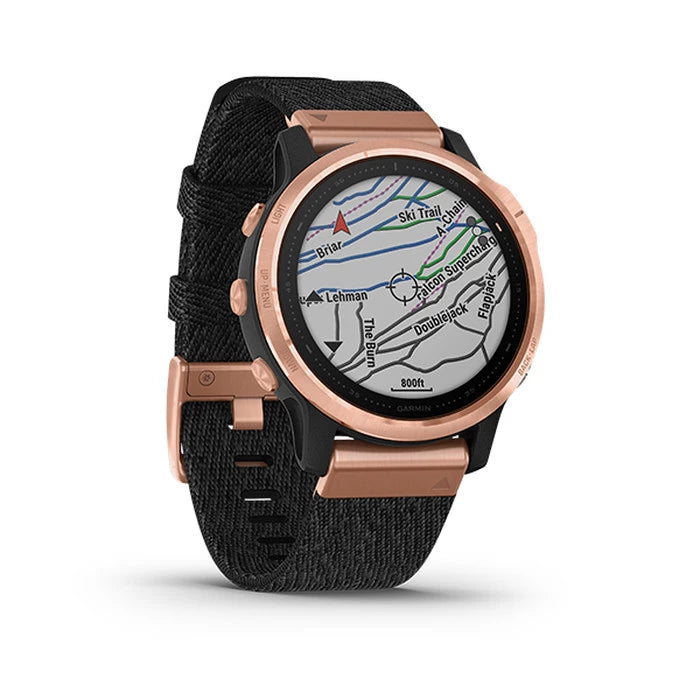 Garmin Fenix 6S Multisport GPS Smartwatch 42mm Sapphire Rose Gold-tone with Heathered Black Nylon Band