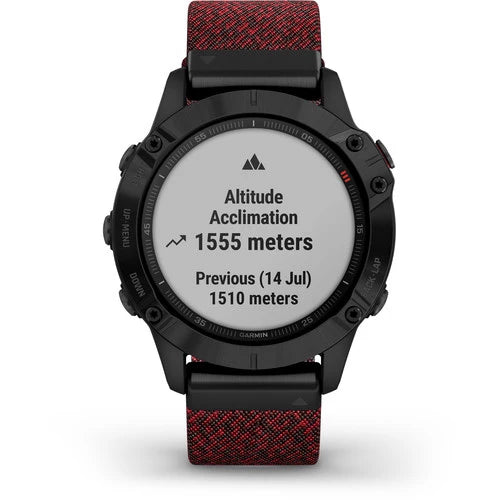 Garmin Fenix 6 Multisport GPS Smartwatch 47mm Sapphire Black with Heathered Red Nylon Band