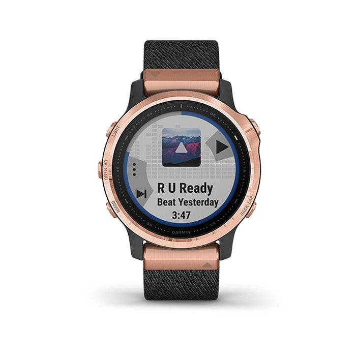 Garmin Fenix 6S Multisport GPS Smartwatch 42mm Sapphire Rose Gold-tone with Heathered Black Nylon Band
