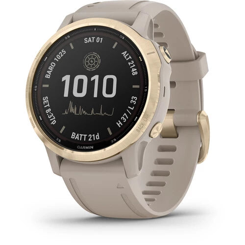 Garmin Fenix 6S Multisport GPS Smartwatch 42mm Pro Solar Light Gold with Shale Gray Band