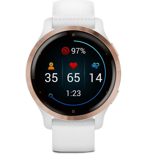 Garmin Venu 2S - Rose Gold Stainless Steel Bezel with White Case and Silicone Band (AGA-010-02429-73)