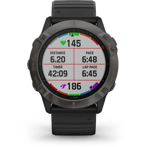 Garmin Fenix 6X Multisport GPS Smartwatch 51mm Pro Solar Titanium Carbon Gray DLC with Black Band