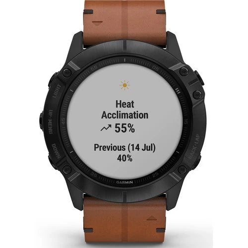 Garmin Fenix 6X Multisport GPS Smartwatch 51mm Sapphire Black DLC with Chestnut Brown Leather Band