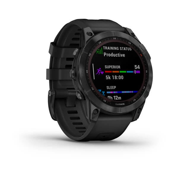 Garmin fenix 7 Sapph Solar, Smartwatch CrbnGry DLC Ti w/Blk Band, GPS Watch