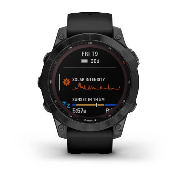 Garmin fenix 7 Sapph Solar, Smartwatch CrbnGry DLC Ti w/Blk Band, GPS Watch