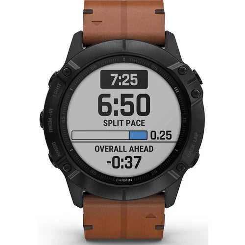 Garmin Fenix 6X Multisport GPS Smartwatch 51mm Sapphire Black DLC with Chestnut Brown Leather Band