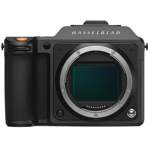 Hasselblad X2D 100C Medium Format Mirrorless Camera front view displaying its sensor and design features.