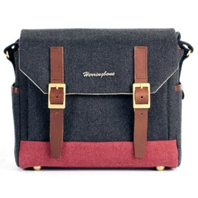 Herringbone Postman Medium Canvas Camera Shoulder Bag Black