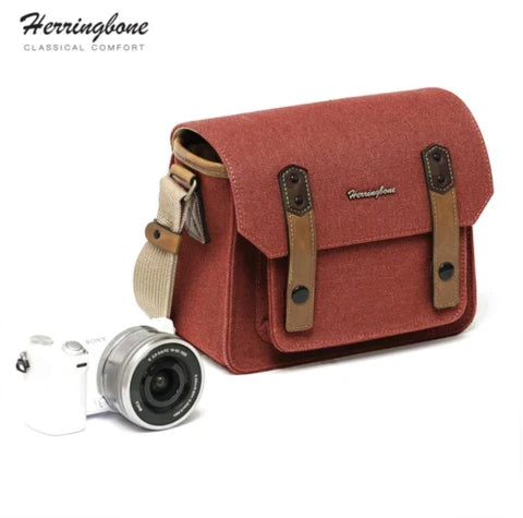 Herringbone Maniere Medium Canvas Camera Shoulder Bag Charcoal