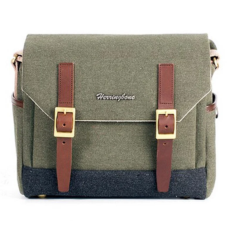 Herringbone Postman Small Canvas Camera Shoulder Bag Olive