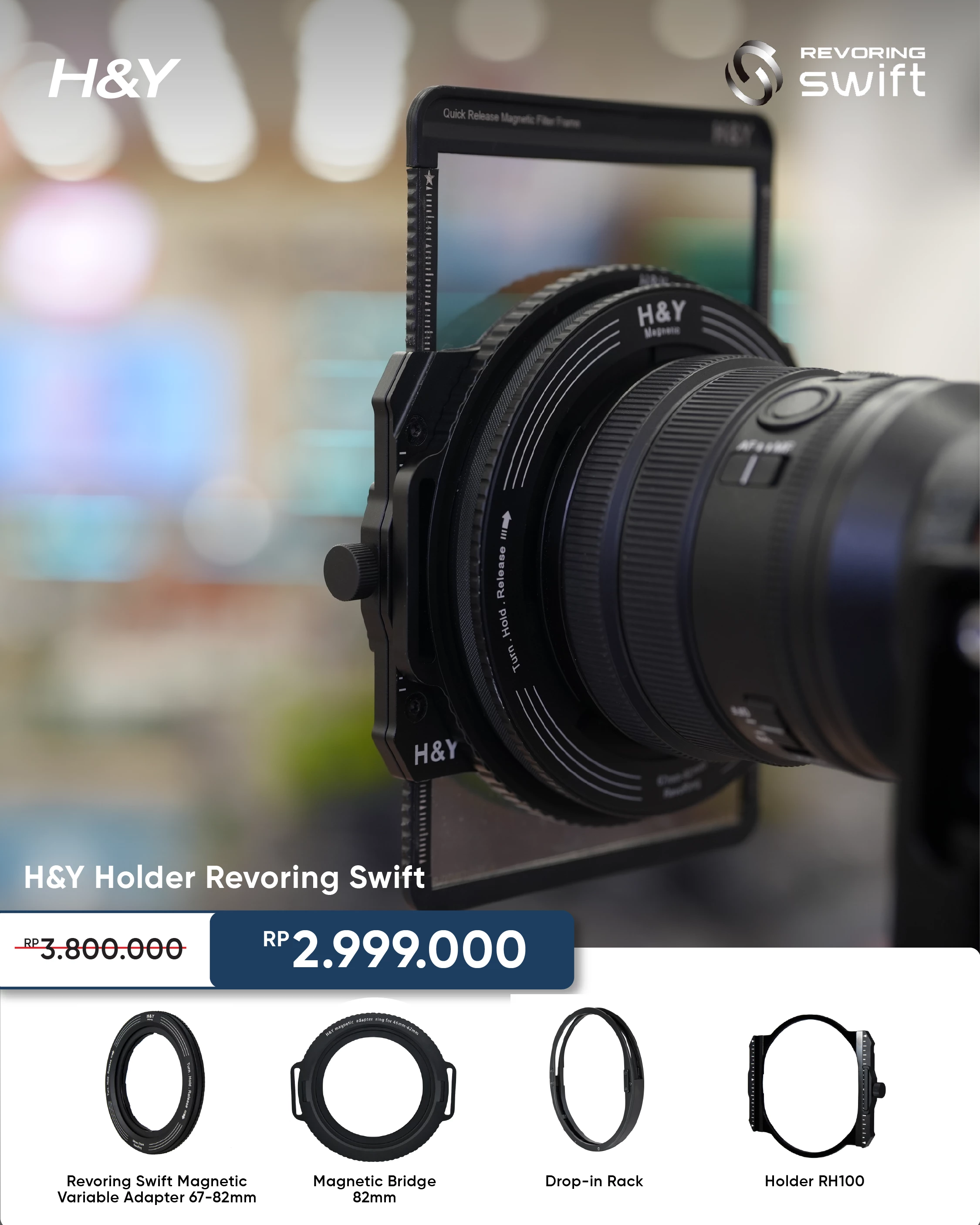 H&Y Holder Revoring Swift (Holder RH100 + Magnetic Bridge + Drop-in Rack + Revoring Swift Magnetic Variable Adapter 67-82mm)