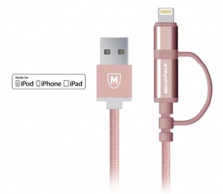MICROPACK CABLE 2 IN 1 DATA AND CHARGING MFI 2,4AH ROSE GOLD (I-201.RSG)