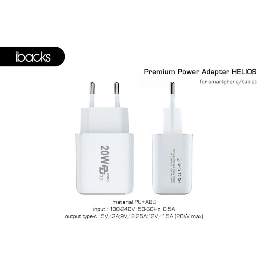 Ibacks Helios Travel Charger Fast Charging 20 Watt (White)