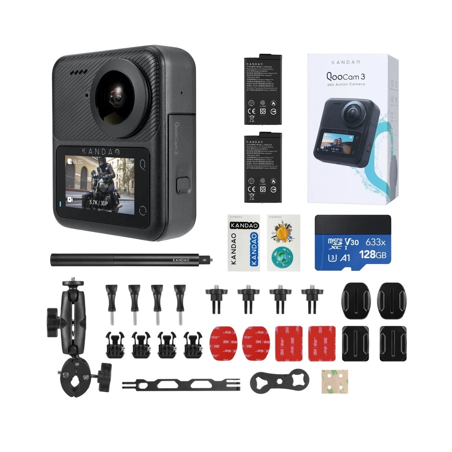 Kandao QooCam 3 360 Camera with Motorcycle Combo