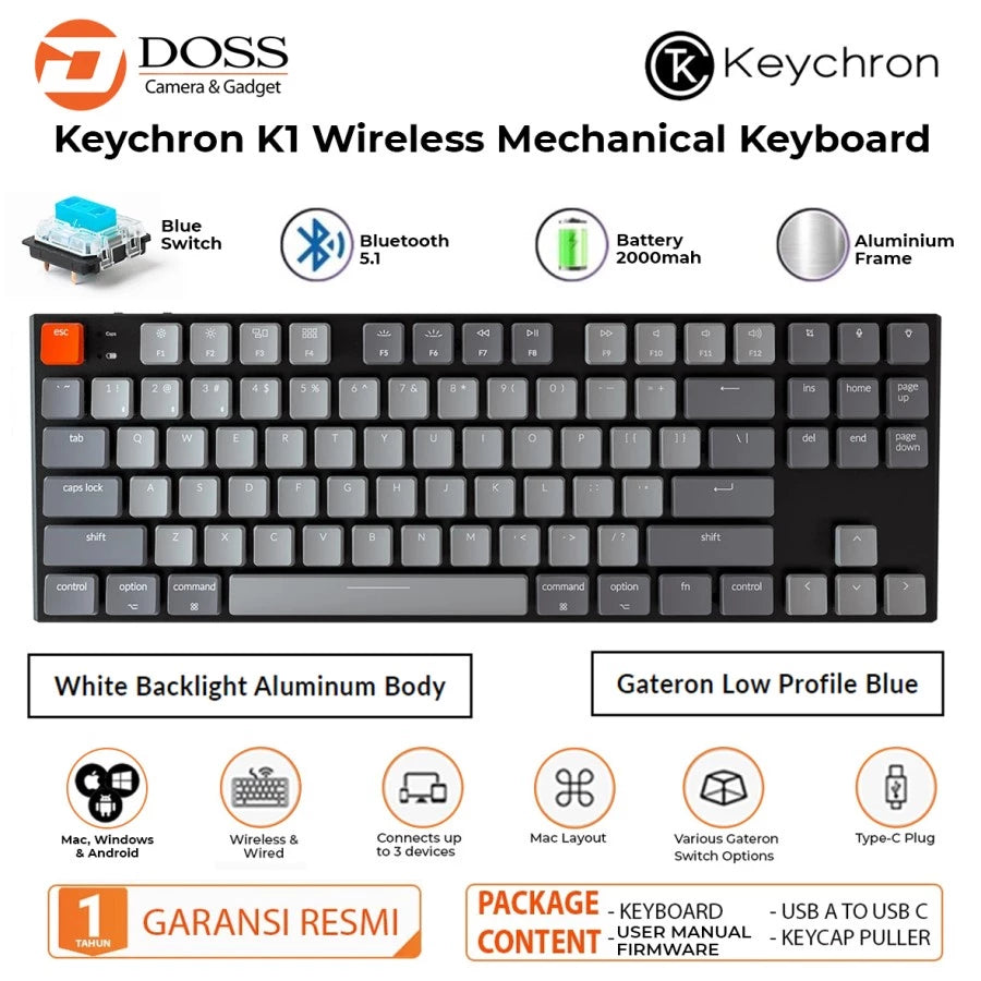 Keychron K1-L2 87Key White Led Blue Switch Keyboard K1-L2 87Key White Led Blue Switch Keyboard