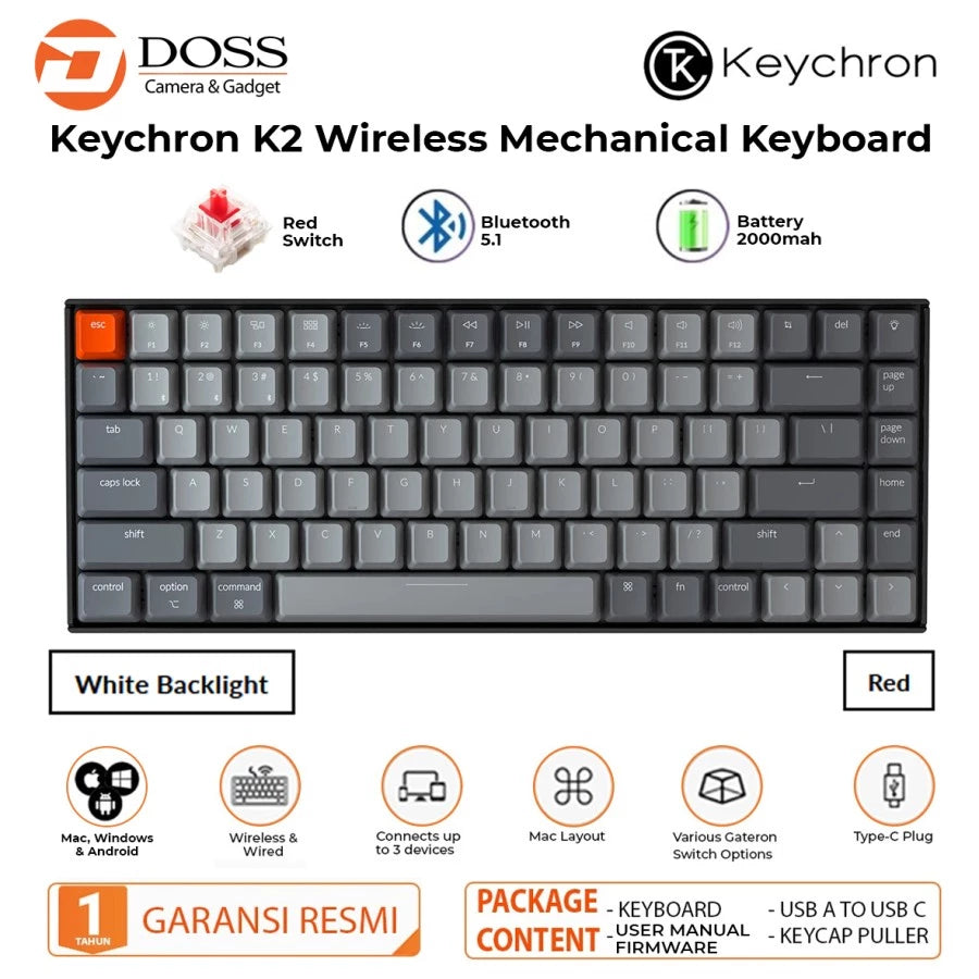 keychron K2-B3H 84Key RGB Led Plastic Frame Brown Swicth Hot-Swappable Keyboard