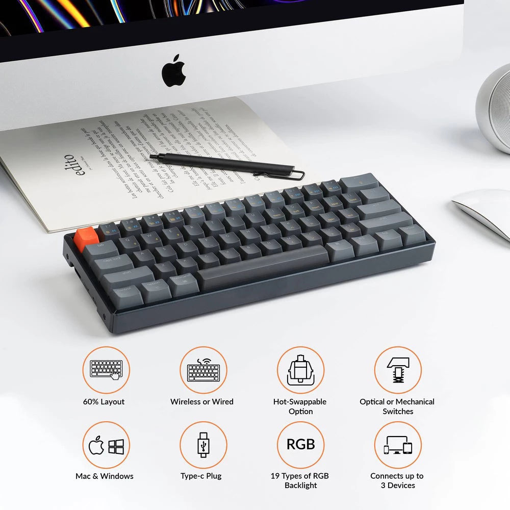 Keychron K12-F3 Wireless Mechanical Keyboard  61 Key RGB Backlight Aluminum Frame Keychron Optical (Hot-swappable) Brown Switch