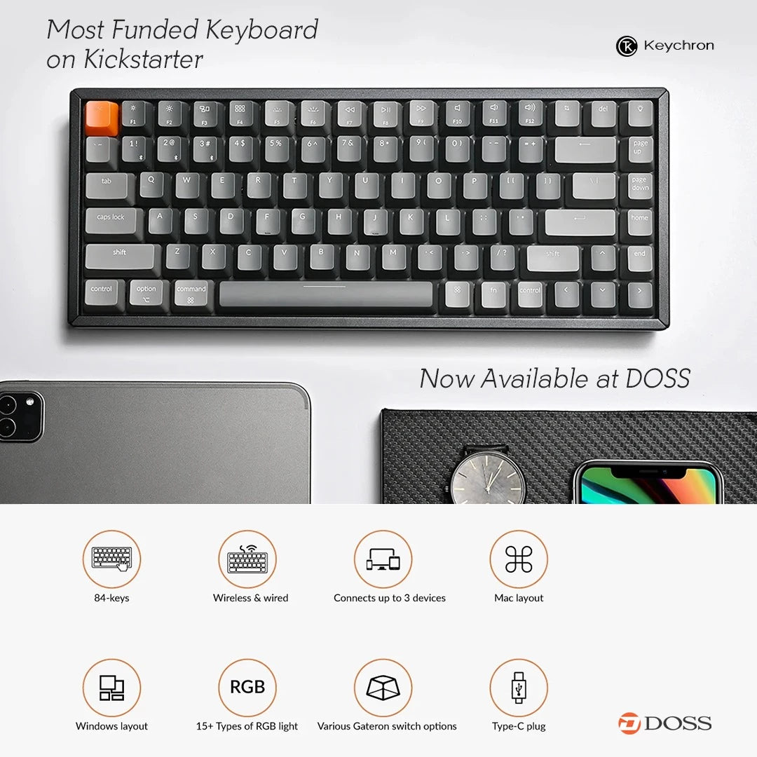 Keychron K2-B1 Wireless Mechanical Keyboard 84 Key RGB Backlight Plastic Frame Red Switch