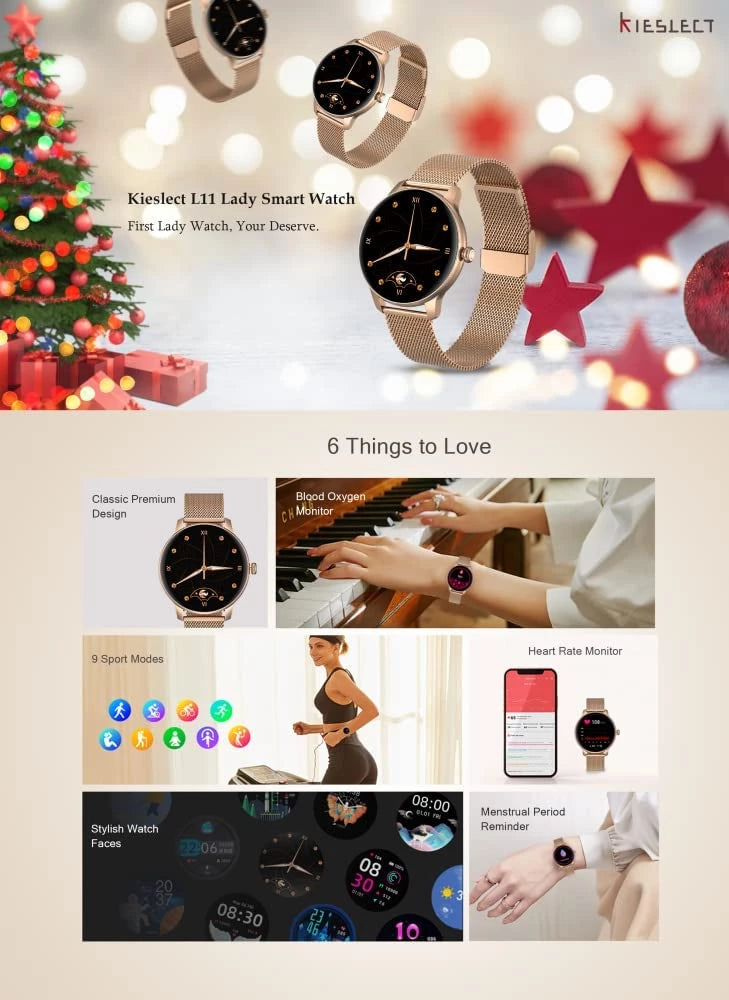 Kieslect L11 Lady Smart Watch Heart Rate SpO2 Monitor Gold