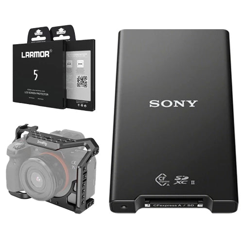 Protector Kit GGS Glass Screen Protector + SmallRig 2999 Camera Cage For Sony Alpha 7S III & MRW-G2 Card Reader