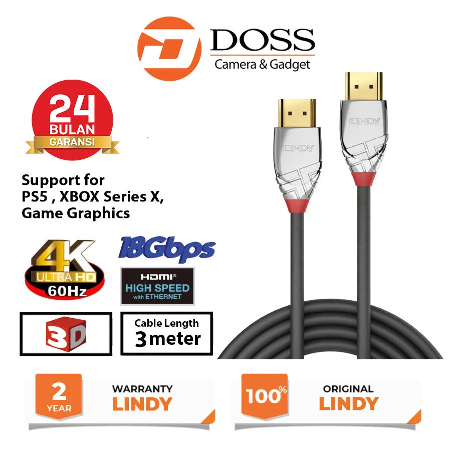 Lindy  #37873 Cromo Hdmi 2.0 Cable Type A, 3m