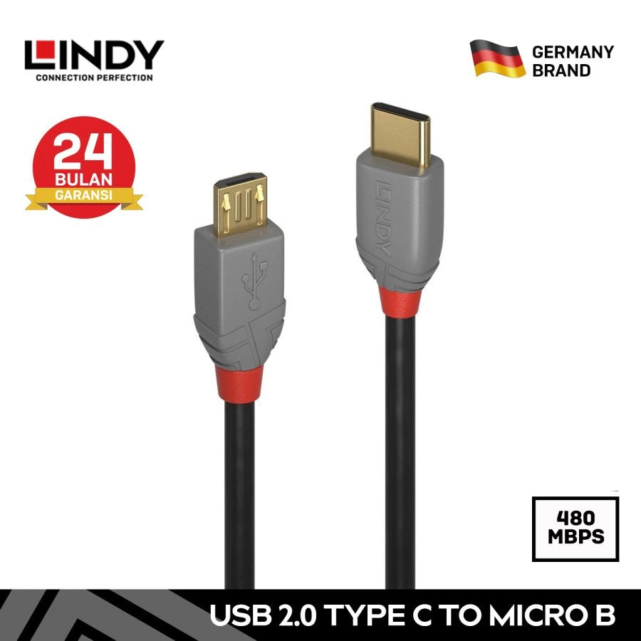 Lindy #36891 USB 2.0 Type C to Micro-B Cable, Anthra Line 1m