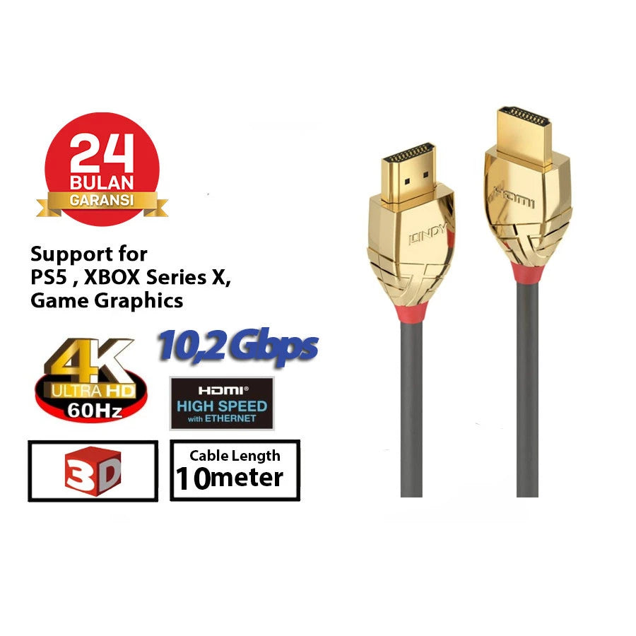 Lindy #37866 High Speed HDMI Cable, Gold Line, 10m