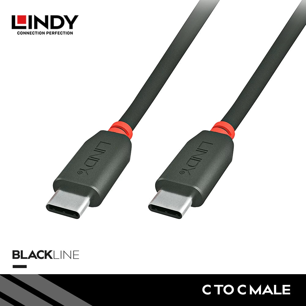 Lindy # 41872 USB 2.0 Type C Male to Type C Male Cable, Black, 2m