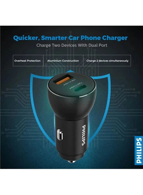 Philips DLP2521 Ultra Fast Car Charger with PD and QC Output 36W