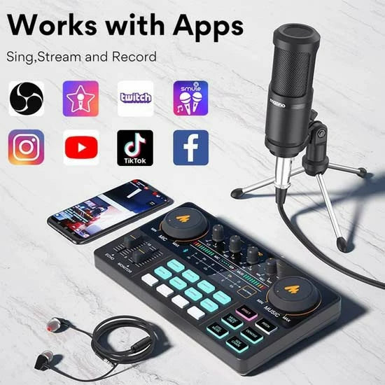 Maonocaster Lite AU-AM200 S1 Single Mic Bundle Portable Live Streaming and Studio Podcast USB Sound Card