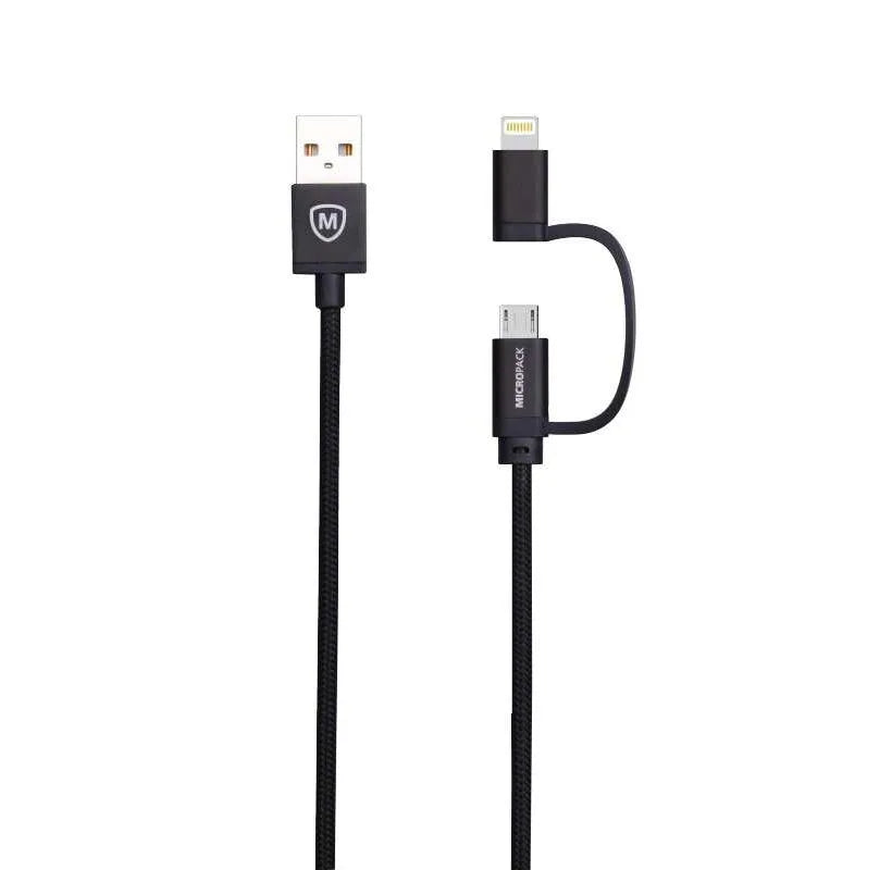 MICROPACK CABLE 2 IN 1 DATA AND CHARGING MFI 2,4AH BLACK (I-201.BLK)