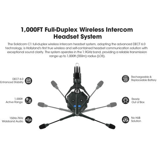 Hollyland Solidcom C1-8S Full-Duplex Wireless DECT Intercom System with 9 Headsets and HUB Base (1.9 GHz)