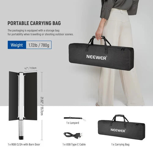 Neewer CL124 RGB HANDHELD RGB VIDEO LIGHT WITH BARNDOOR