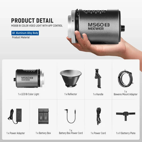 NEEWER MS60B Bi-color LED Video Light Handheld Spotlight