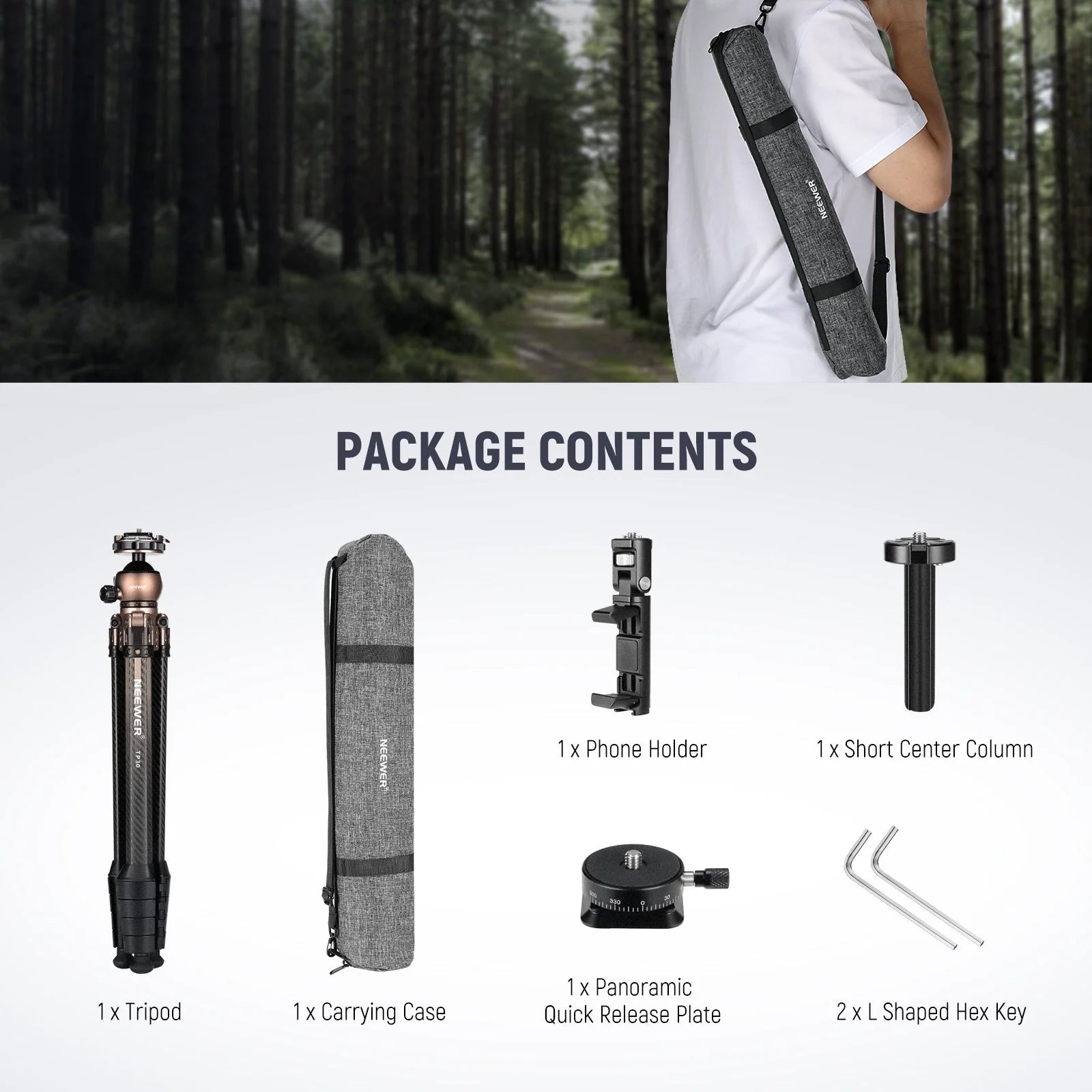 Neewer TP30 NEEWER CARBON FIBER TRAVEL TRIPOD, WITH 360 PANORAMA BALL HEAD