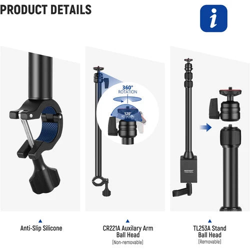 Neewer TL253A Tabletop Stand with Auxiliary Holding Arm