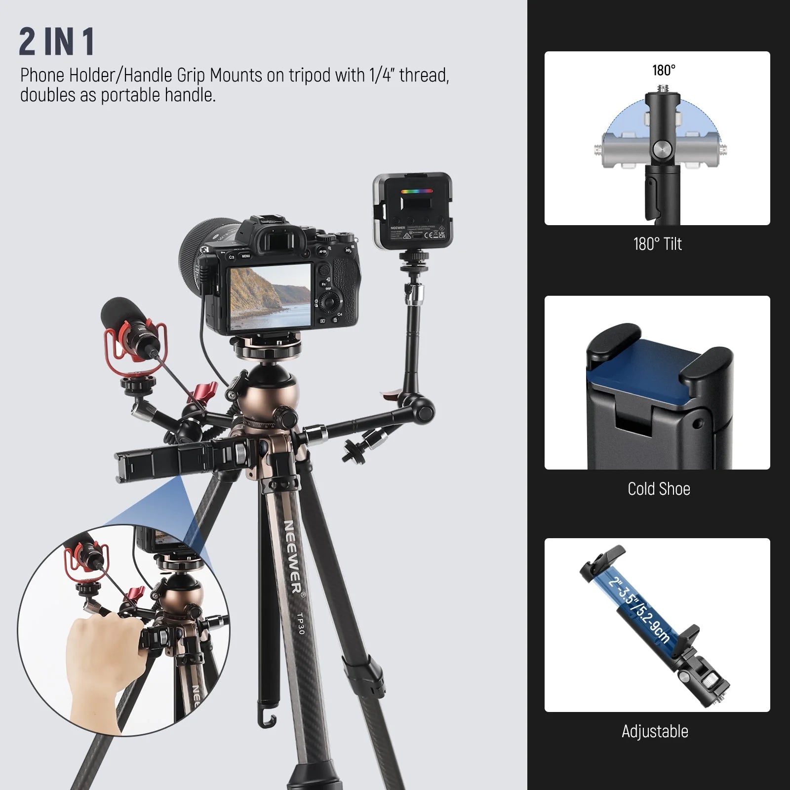 Neewer TP30 NEEWER CARBON FIBER TRAVEL TRIPOD, WITH 360 PANORAMA BALL HEAD