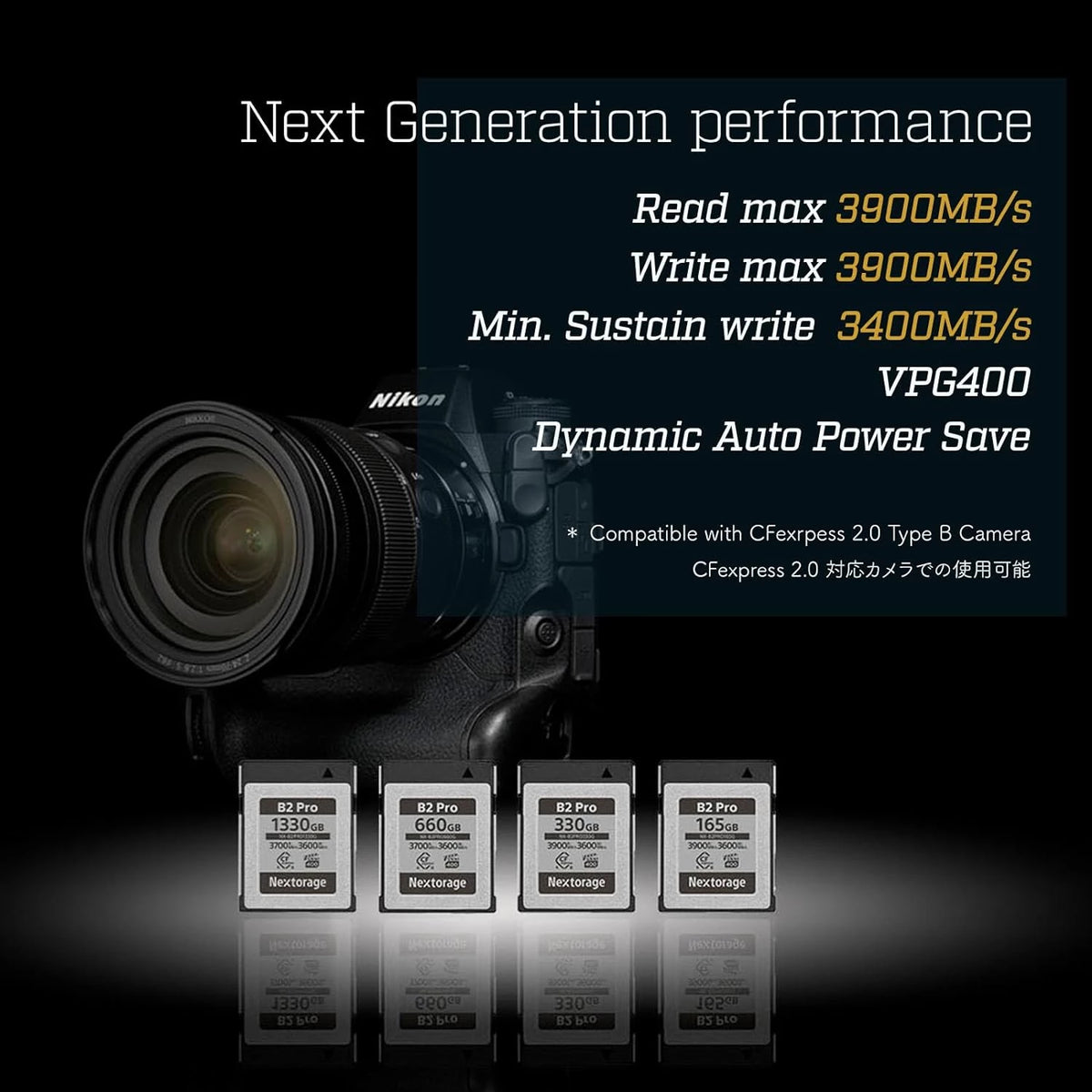 Nextorage NXB2PRO CFExpress Type B 330GB 3900MB/s Read, 3600MB/s Write, 3400Mb/s Min Sustain Speed