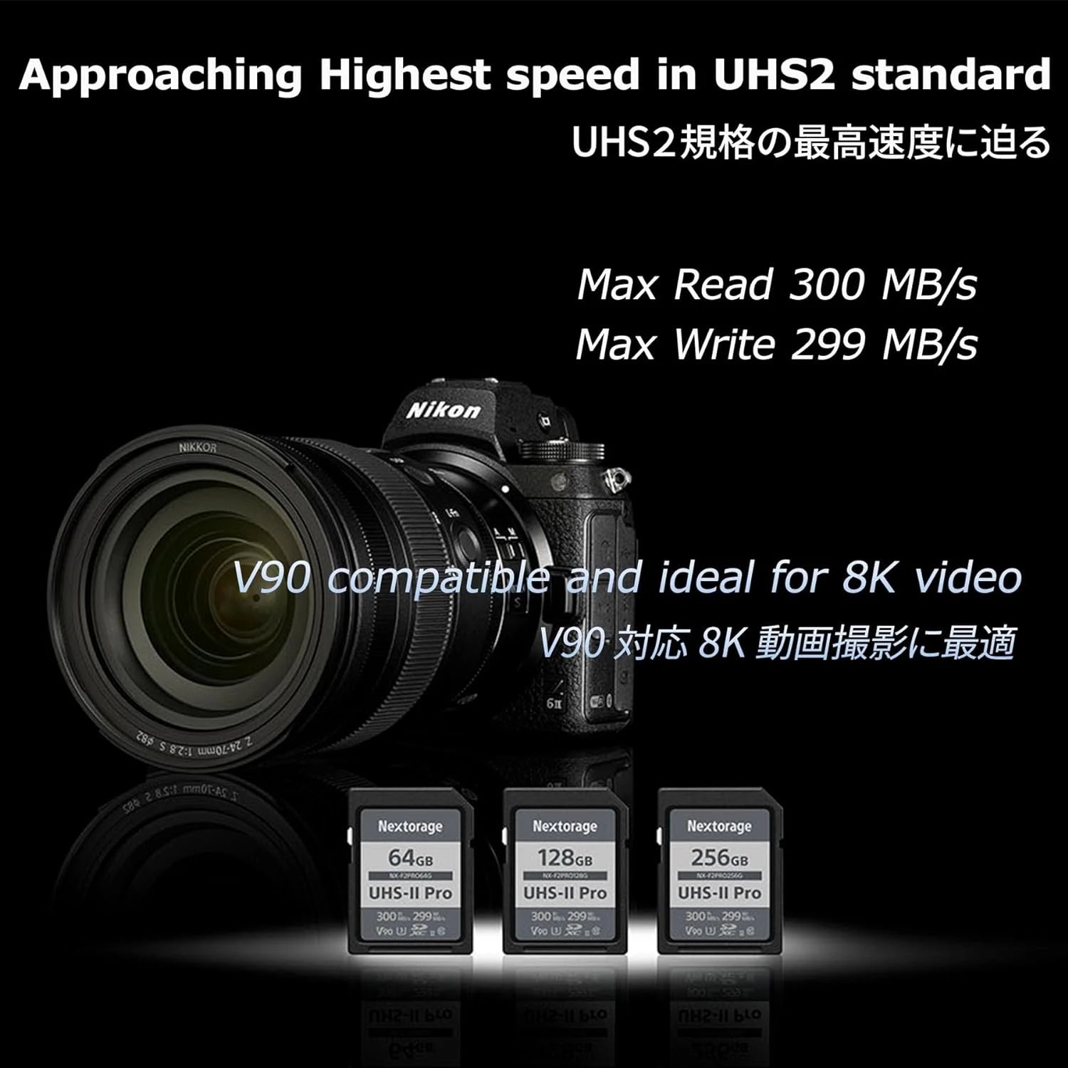 Nextorage NX-F2PRO SDXC UHS II 256GB 300MB/s Max Read Speed, 299MB/s Max Write Speed U3 CL10 V90