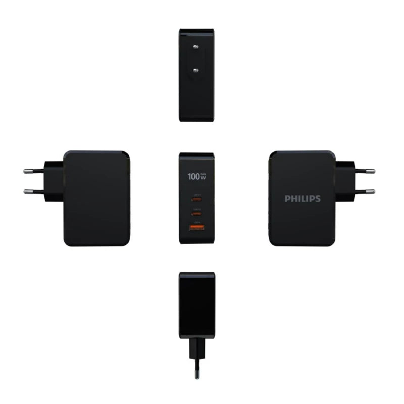 Philips DLP9710CB Wall Charger PD GaN 3port 100W, Charger for Laptop