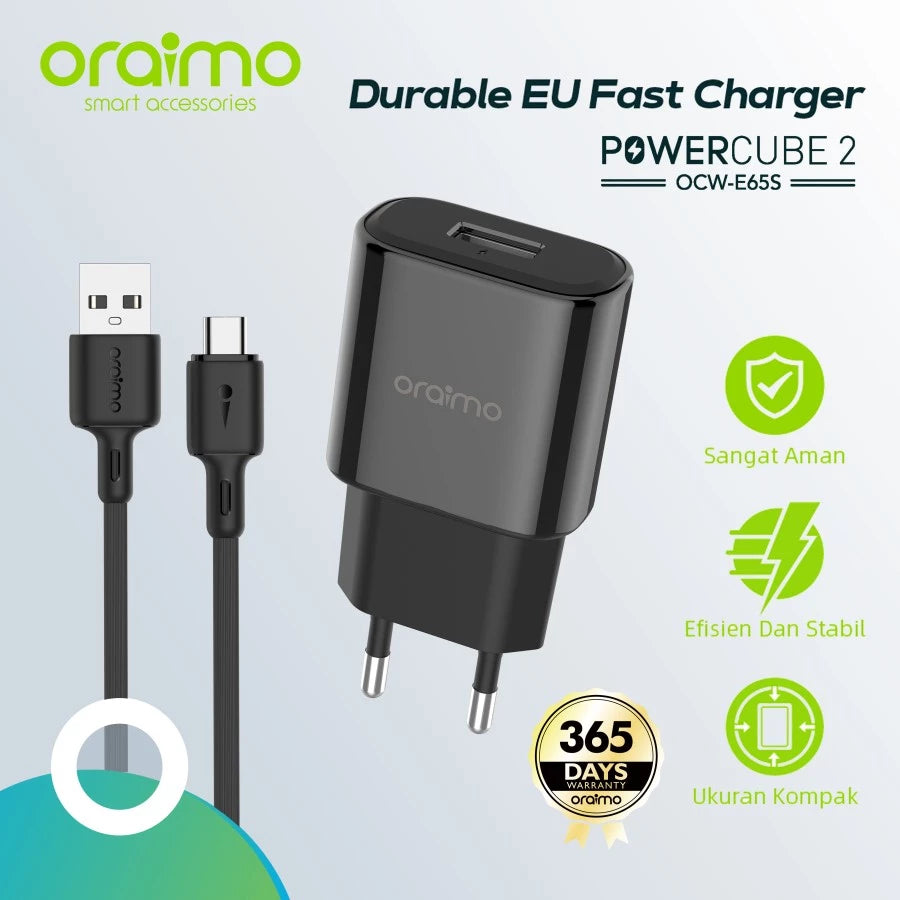 Oraimo Wall Charger dengan Kabel Data Micro USB Fast Charging OCW-E65S