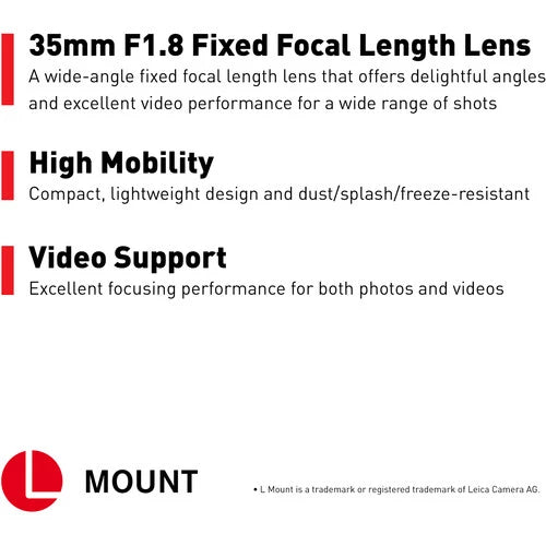 Panasonic Lumix S 35mm f1.8 Mirrorless Lens