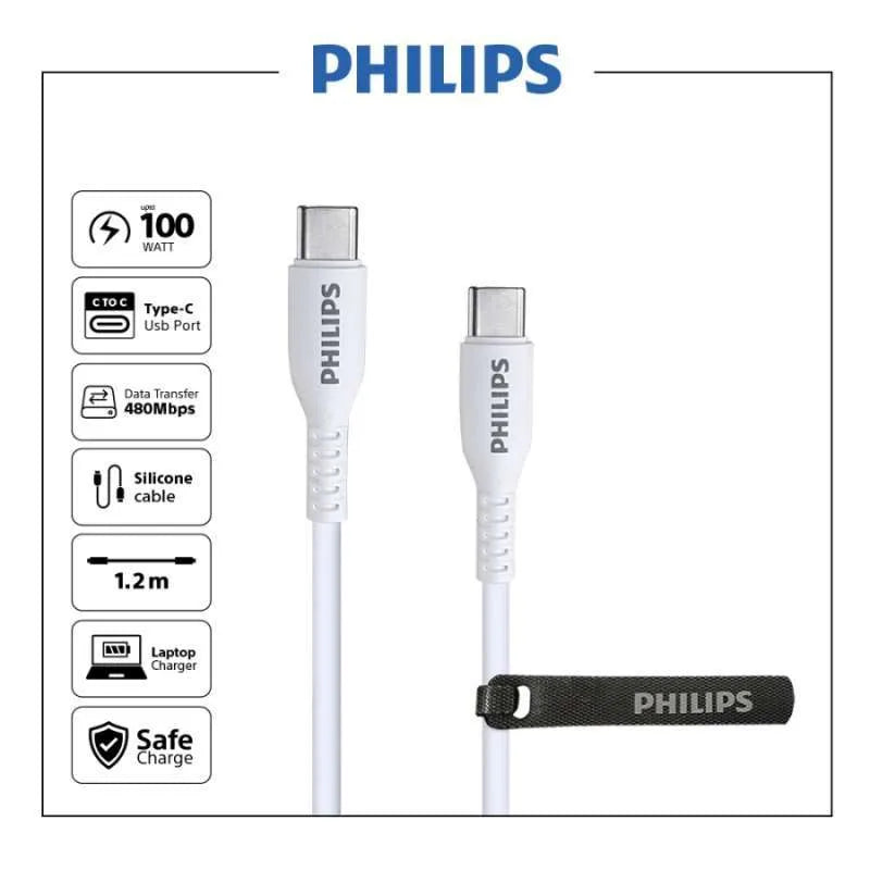 Philips DLC9102B USB Type-C to C Kabel Data Cable PD 100W 1.2M - White