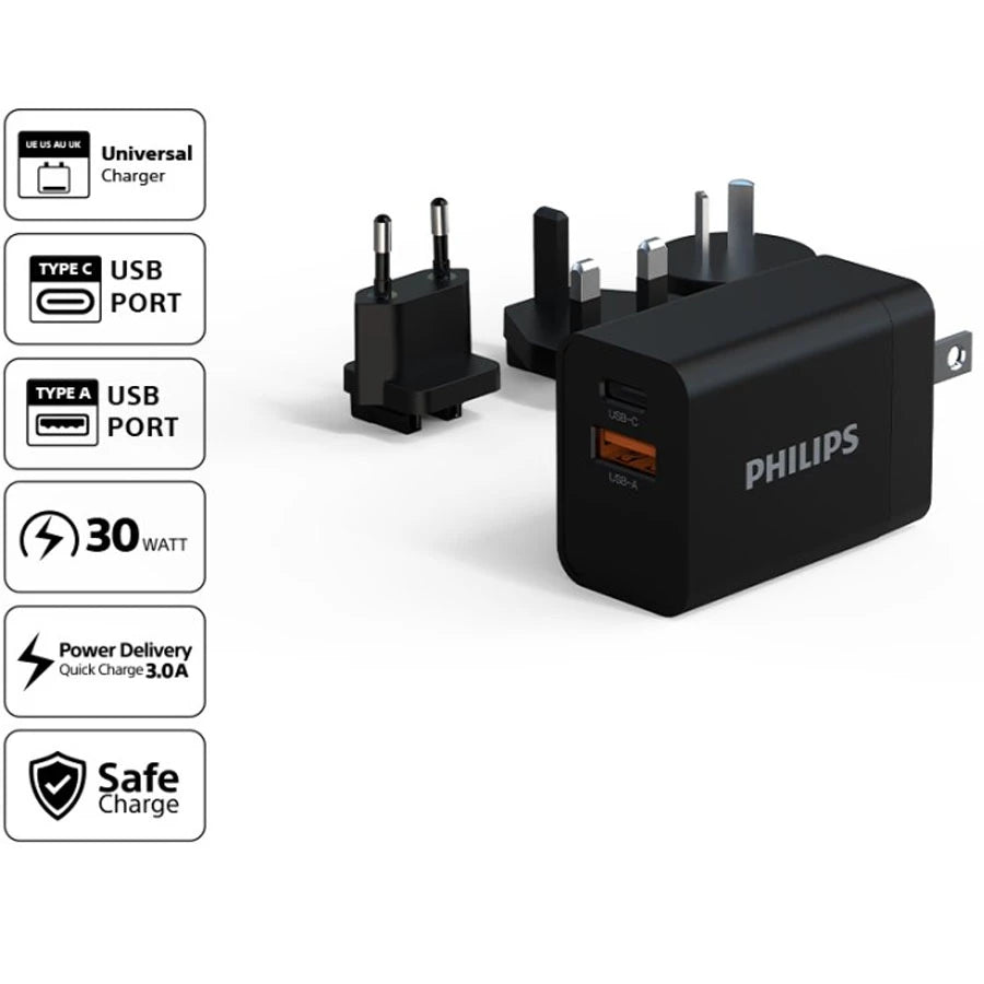 Philips DLP4330N Travel Charger 2 Port PD QC 30W PPS